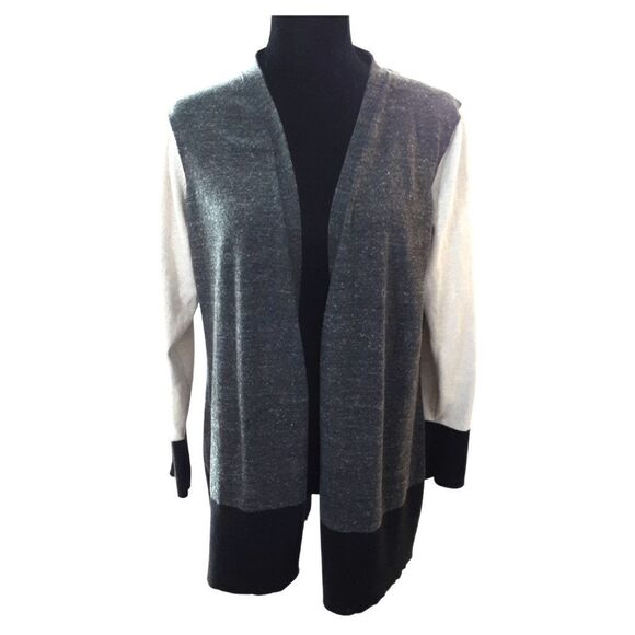 Van Heusen Gray Tweed/Cream/Black Color Block Open Cardigan XL (16) - Picture 2 of 6